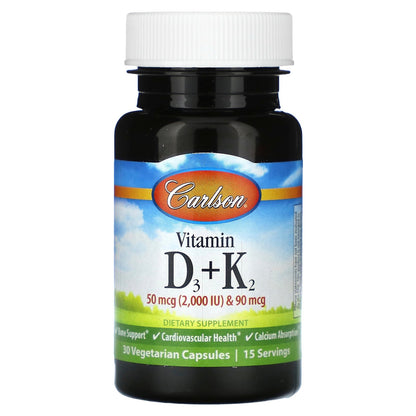 Carlson, Vitamin D3 + K2, 30 Vegetarian Capsules