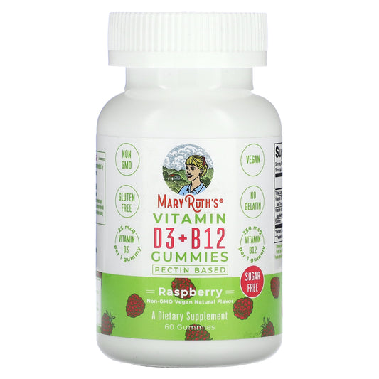 MaryRuth's, Vitamin D3 + B12 Gummies, Pectin Based, Raspberry, 60 Gummies