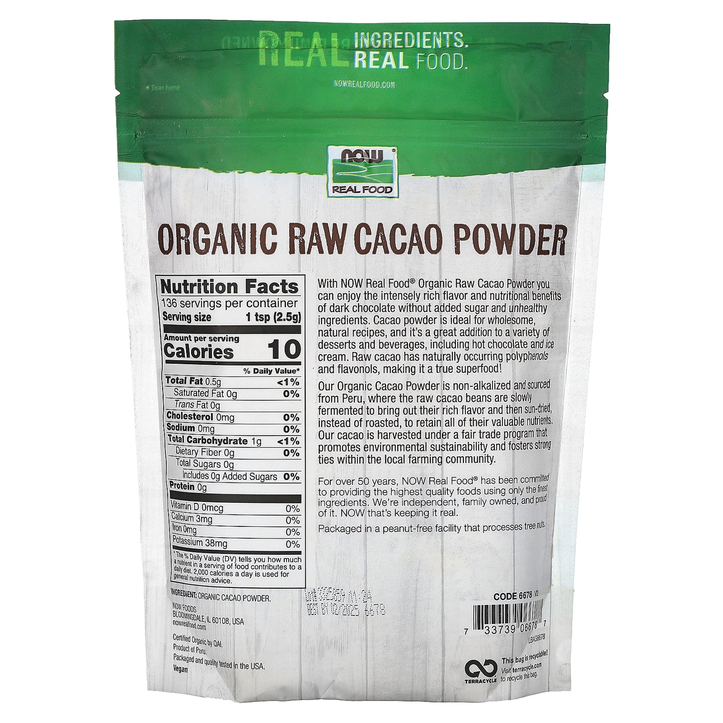 NOW Foods, Real Food, Organic Raw Cacao Powder, 12 oz (340 g)