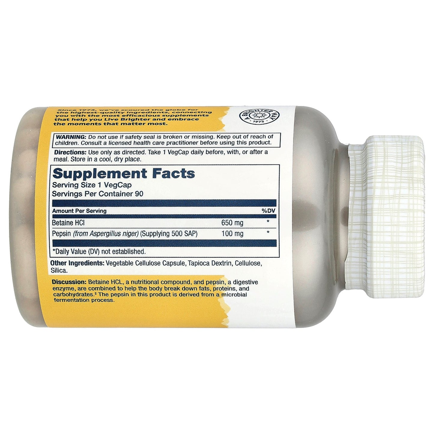 Solaray, Betaine HCL with Pepsin, 90 VegCaps