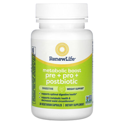 Renew Life, Metabolic Boost, Pre + Pro + Postbiotic, 30 Vegetarian Capsules