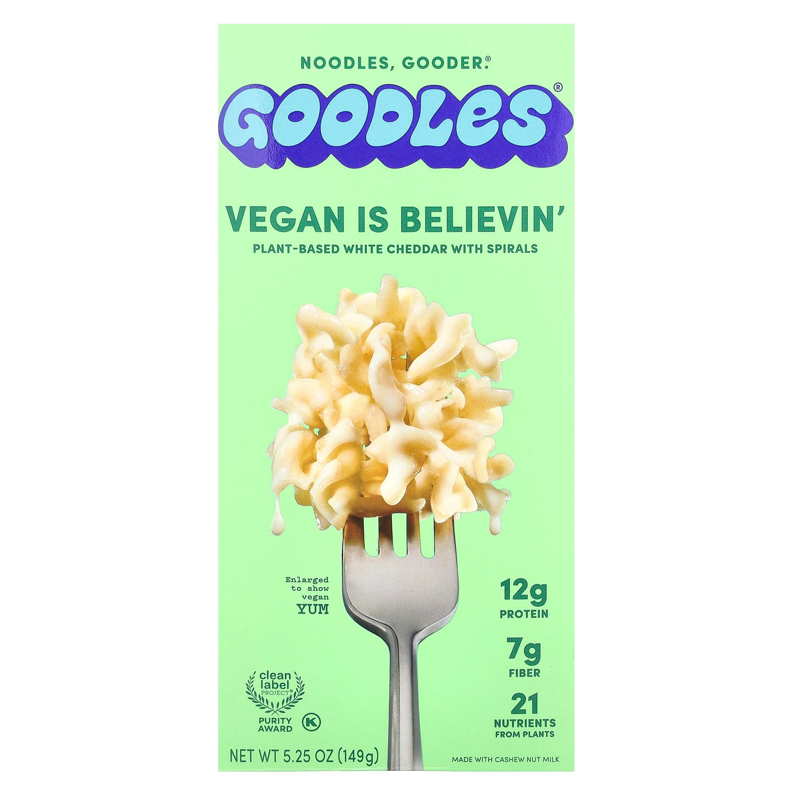 Goodles, Vegan Is Believin', Plant-Based White Cheddar With Spirals, 5.25 oz (149 g)