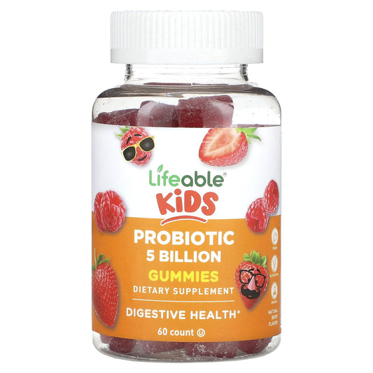 Lifeable, Kids Probiotic Gummies, Natural Berry, 5 Billion, 60 Gummies