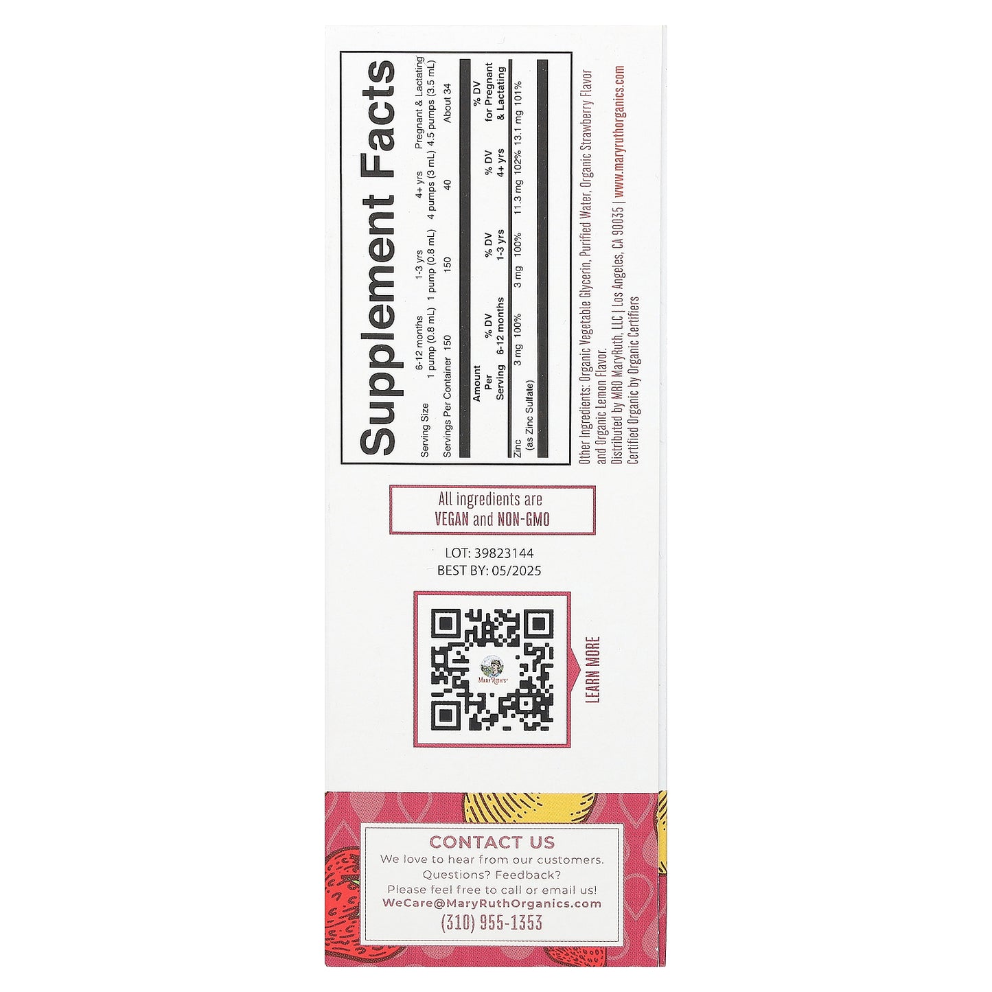 MaryRuth's, Organic Ionic Zinc Liquid Drops, Strawberry Lemon, 3 mg, 4 fl oz (120 ml)