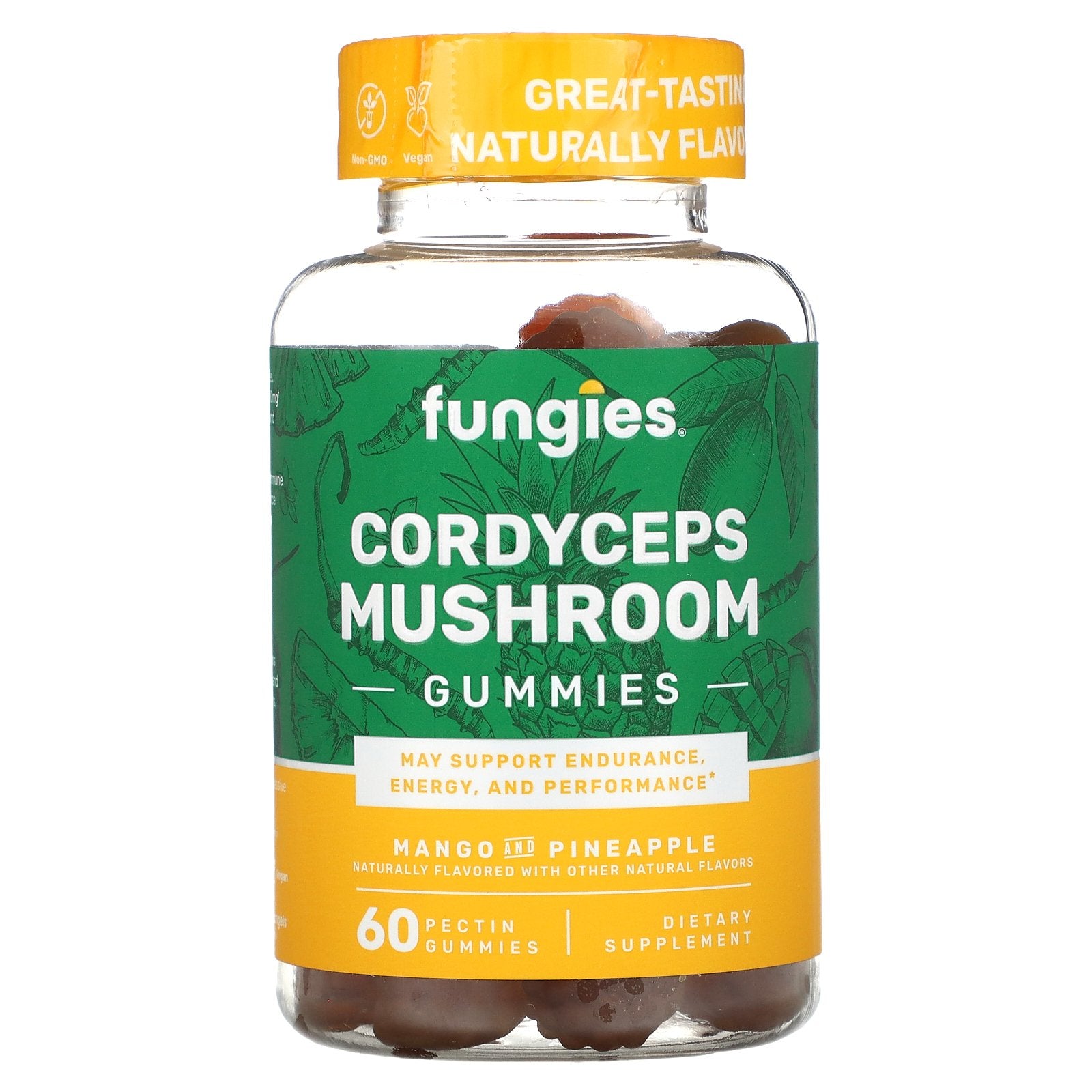 Fungies, Cordyceps Mushroom Gummies, Mango and Pineapple, 50 mg, 60 Pectin Gummies