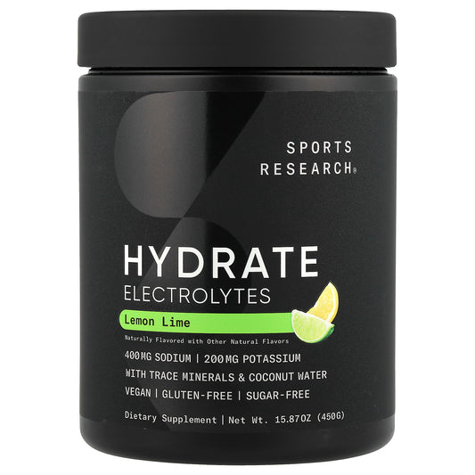 Sports Research, Hydrate Electrolytes, Lemon Lime, 15.87 oz (450 g)