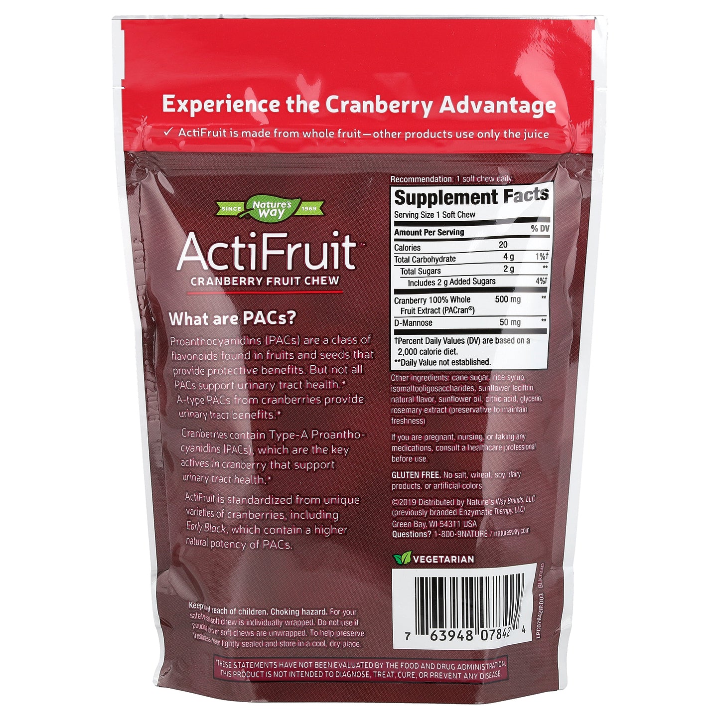 Nature's Way, ActiFruit™, Cranberry Fruit Chew, 500 mg, 20 Soft Chews