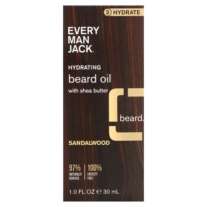 Every Man Jack, Hydrating Beard Oil with Shea Butter, Sandalwood, 1 fl oz (30 ml)