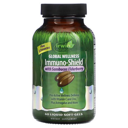 Irwin Naturals, Global Wellness Immuno-Shield with Sambucus Elderberry, 60 Liquid Soft-Gels