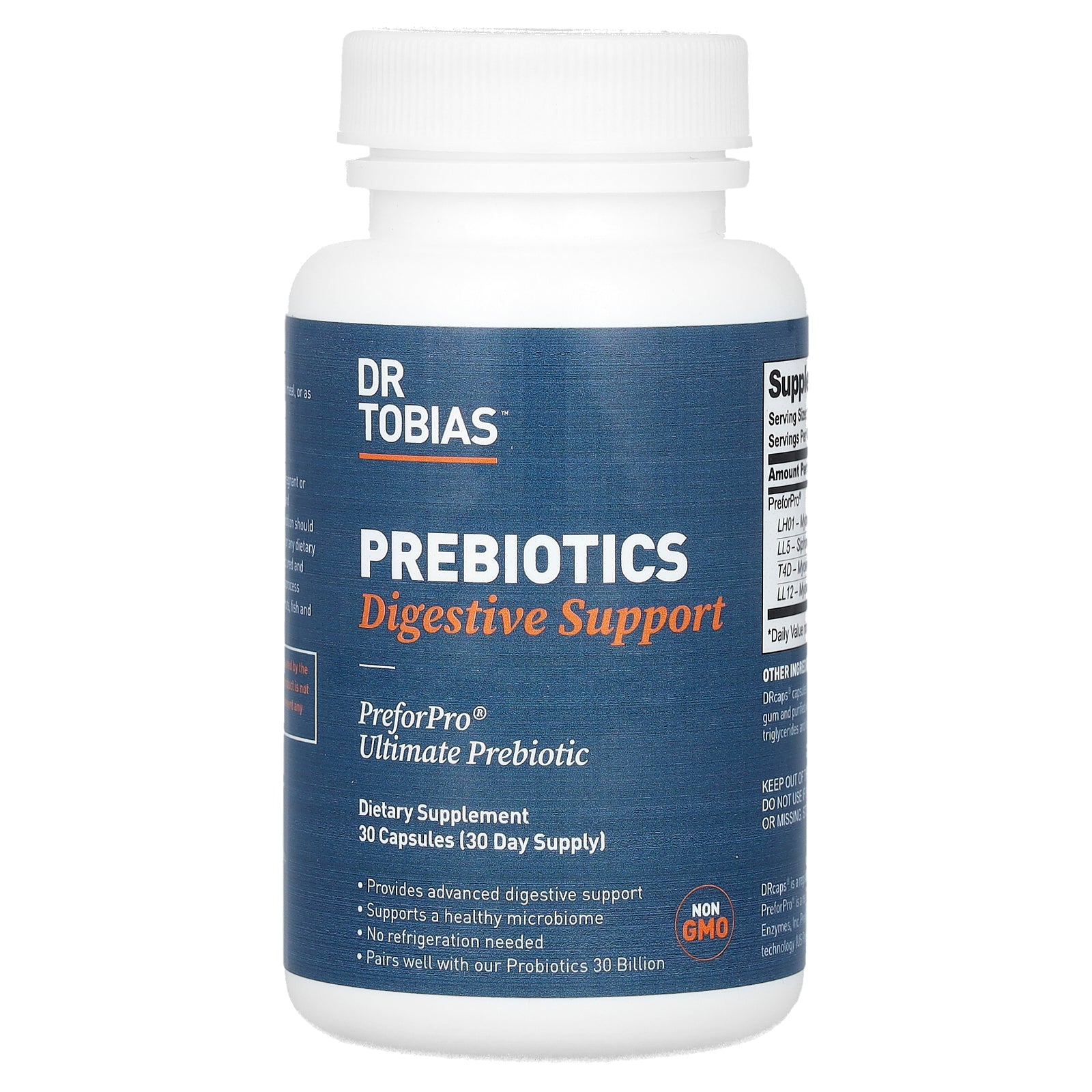 Dr. Tobias, Prebiotics, Digestive Support, 15 mg, 30 Capsules