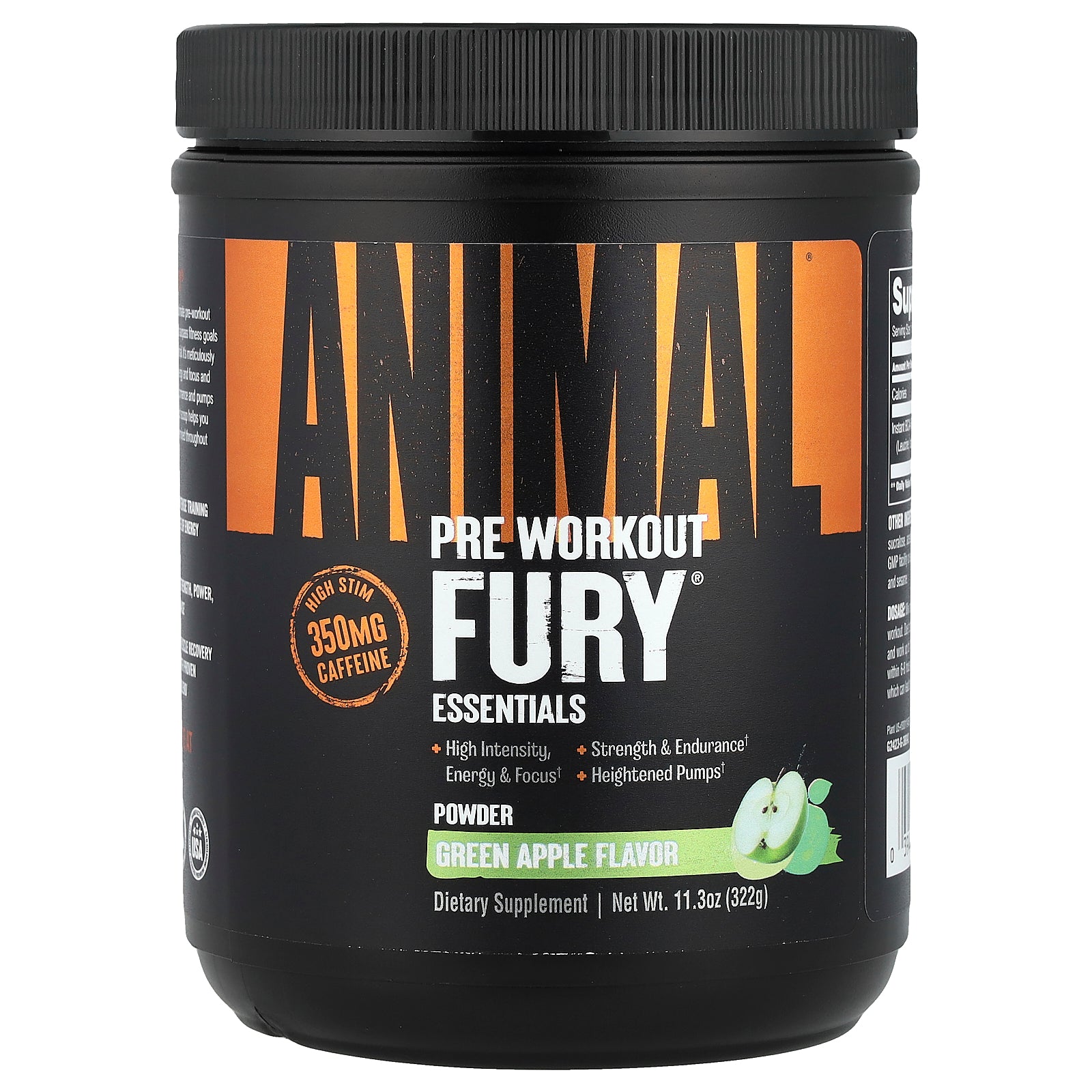 Animal, Fury® Essentials, Pre Workout, Green Apple, 11.3 oz (322 g)