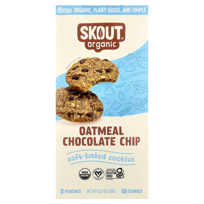 Skout Organic, Soft-Baked Cookies, Oatmeal Chocolate Chip, 5 Pouches, 2 Cookies (24 g)  Each