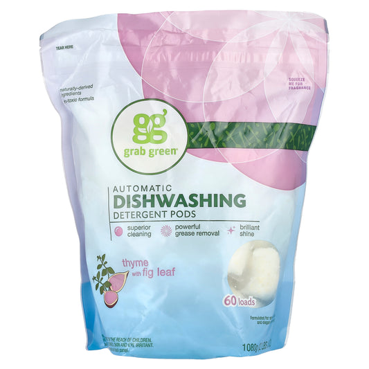 Grab Green, Automatic Dishwashing Detergent Pods, Thyme with Fig Leaf, 60 Loads, 2 lbs, 6 oz (1,080 g)