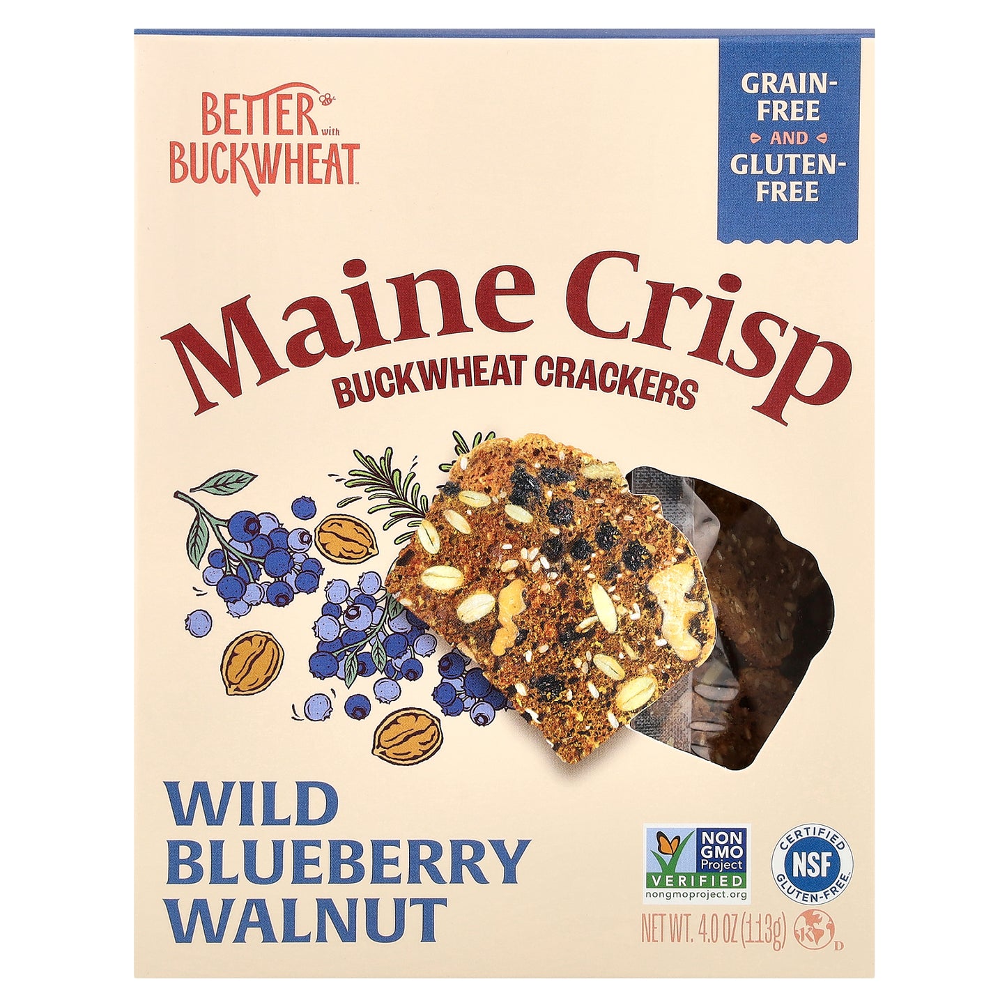 Better with Buckwheat, Maine Crisp Buckwheat Crackers, Wild Blueberry Walnut, 4 oz (113 g)