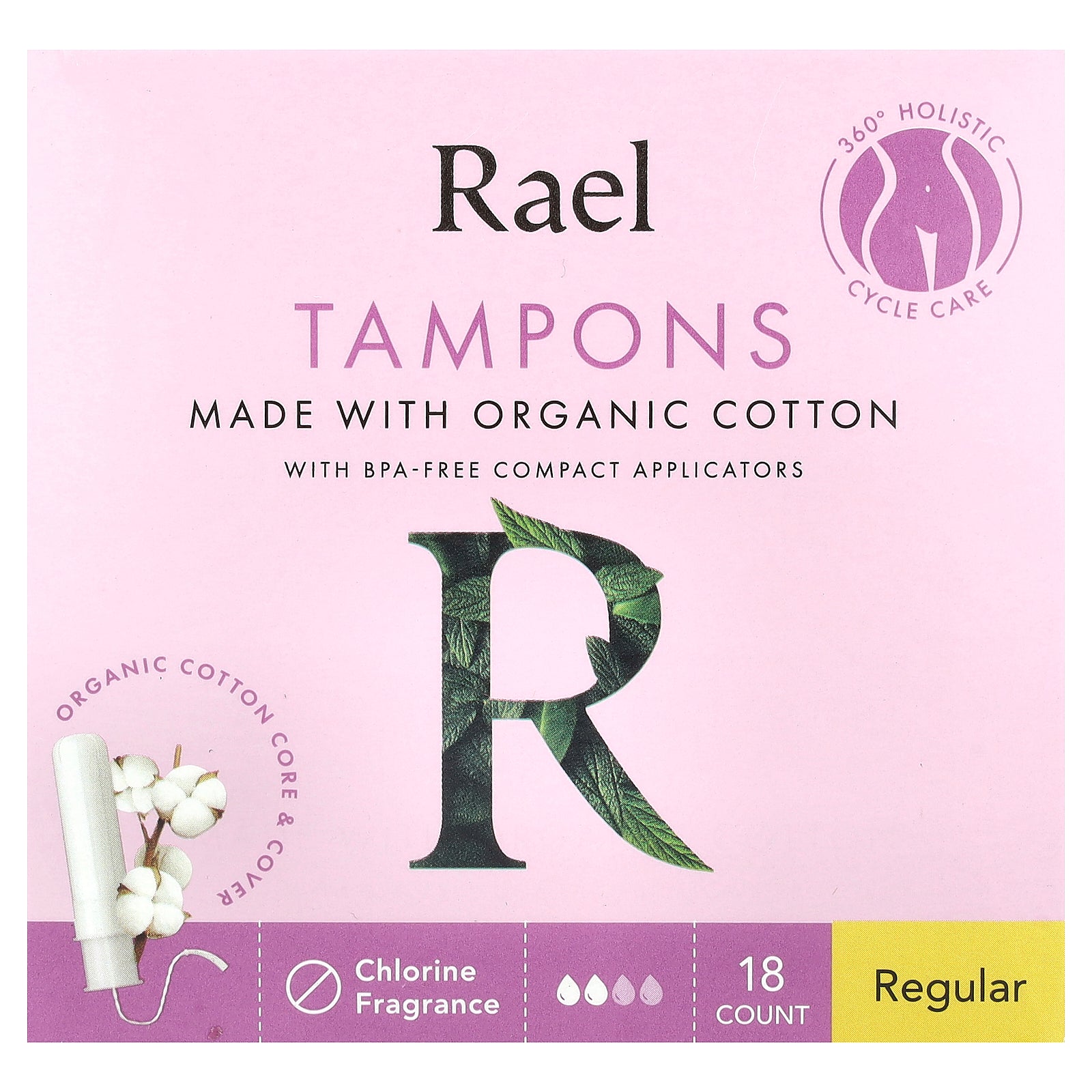 Rael, Organic Cotton Tampons, Regular, Fragrance Free, 18 Count