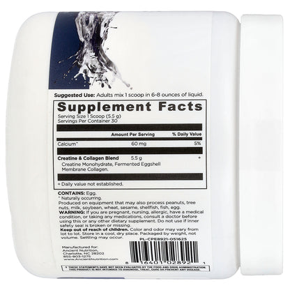 Ancient Nutrition, Creatine + Collagen, Unflavored, 5.8 oz (165 g)