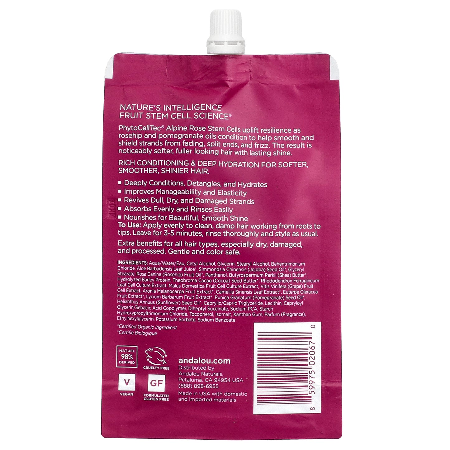 Andalou Naturals, 1000 Roses® Complex, Deep Conditioning Hair Mask, Color Care, 1.5 fl oz (44 ml)