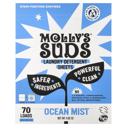 Molly's Suds, Laundry Detergent Sheets, Ocean Mist, 35 Sheets