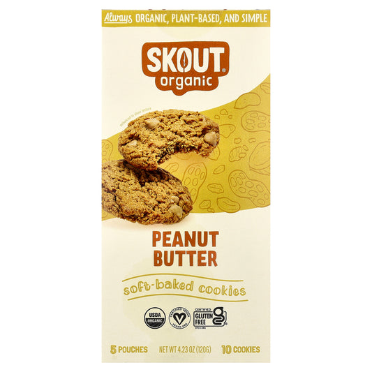 Skout Organic, Soft-Baked Cookies, Peanut Butter, 5 Pouches, 2 Cookies (24 g)  Each