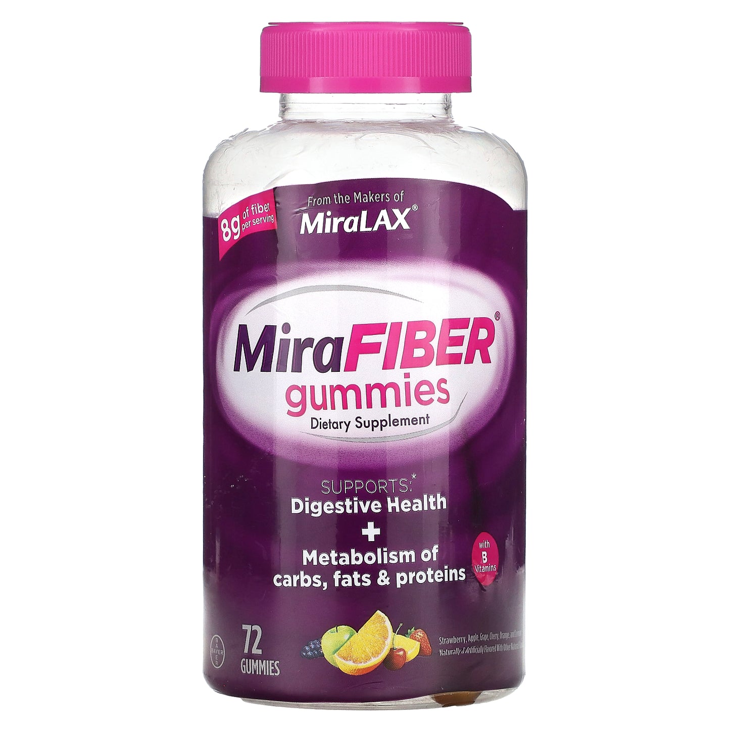 MiraLAX, MiraFiber, Strawberry, Apple, Grape, Cherry, Orange, and Lemon, 72 Gummies