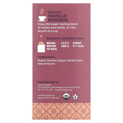 Equal Exchange, Organic Vanilla Rooibos, Herbal Tea, Caffeine-Free, 20 Tea Bags 1.41 oz (40 g)