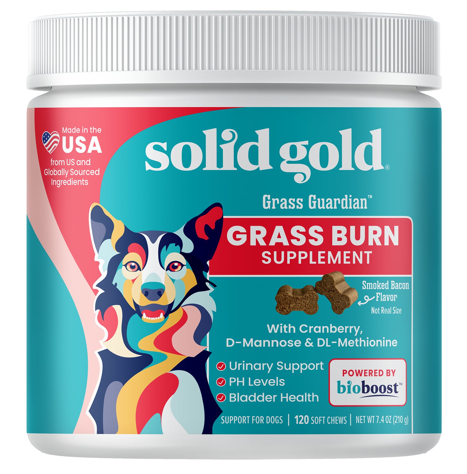 Solid Gold, Grass Guardian™, Grass Burn Supplement, For Dogs, Smoked Bacon, 120 Soft Chews, 7.6 oz (216 g)