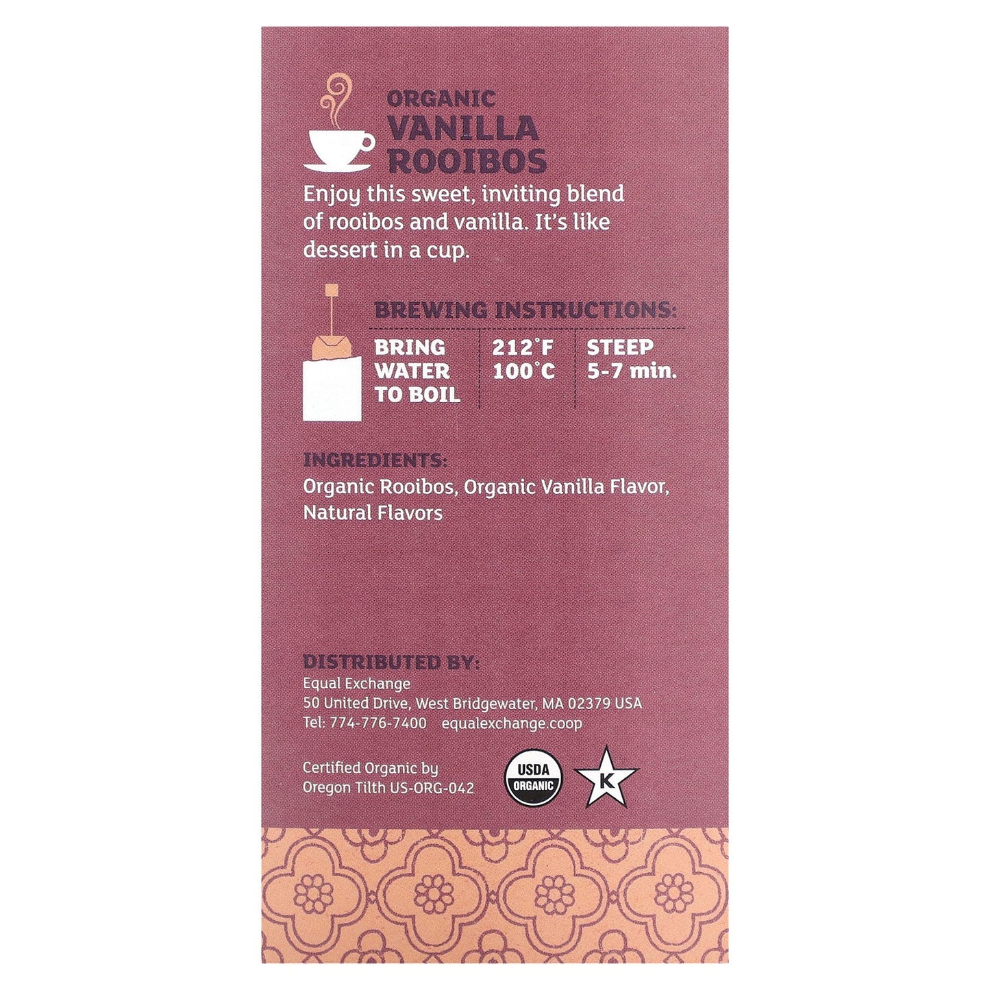 Equal Exchange, Organic Vanilla Rooibos, Herbal Tea, Caffeine-Free, 20 Tea Bags 1.41 oz (40 g)