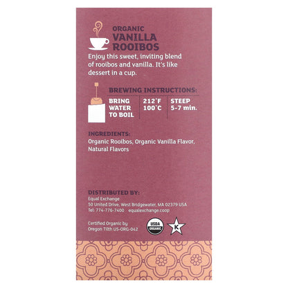 Equal Exchange, Organic Vanilla Rooibos, Herbal Tea, Caffeine-Free, 20 Tea Bags 1.41 oz (40 g)