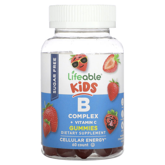 Lifeable, Kids B Complex + Vitamin C Gummies, Sugar Free, Natural Strawberry, 60 Gummies