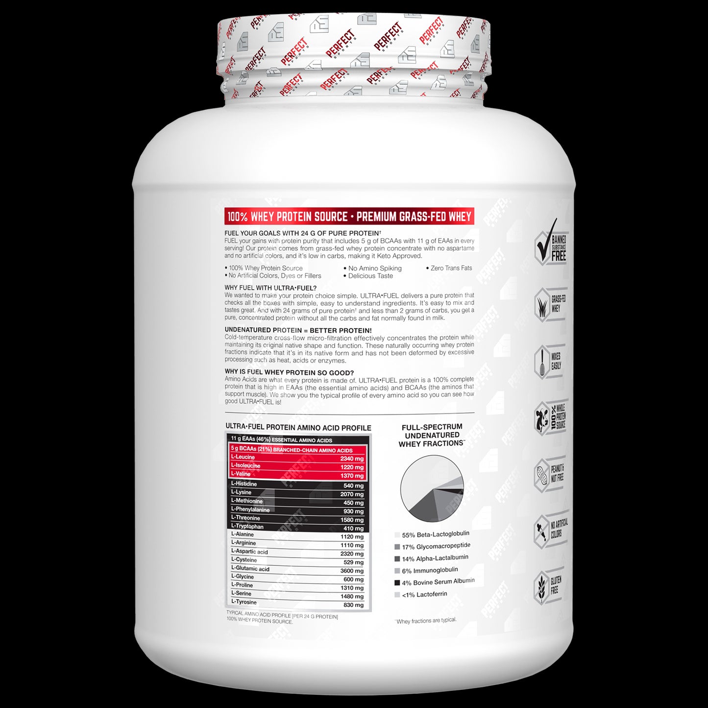 PERFECT Sports, Ultra Fuel, Grass-Fed Whey Protein, Vanilla Ice Cream, 4 lb (1.82 kg)