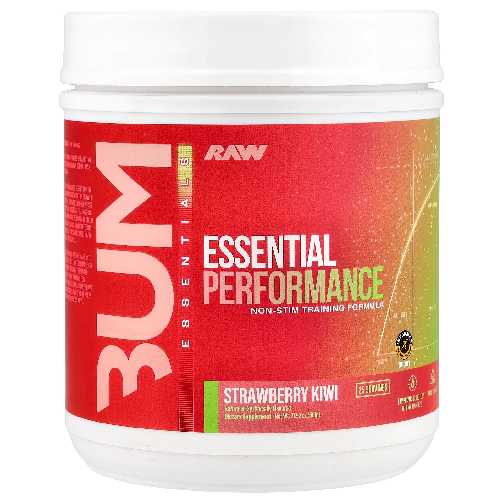 Raw Nutrition, Bum Essentials, Essential Performance, Non-Stim Training Formula, Strawberry Kiwi , 21.52 oz (610 g)