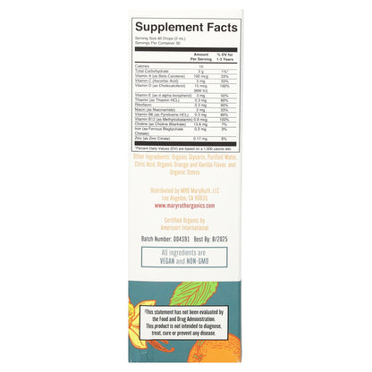 MaryRuth's, Organic Toddler Multivitamin Liquid Drops With Iron, 1-3 Years, Orange Vanilla, 2 fl oz (60 ml)