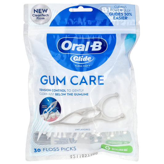 Oral-B, Glide, Gum Care, Floss Picks, Unflavored , 30 Floss Picks