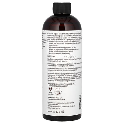 Pura D'or, Organic Sweet Almond Oil, 16 fl oz (473 ml)