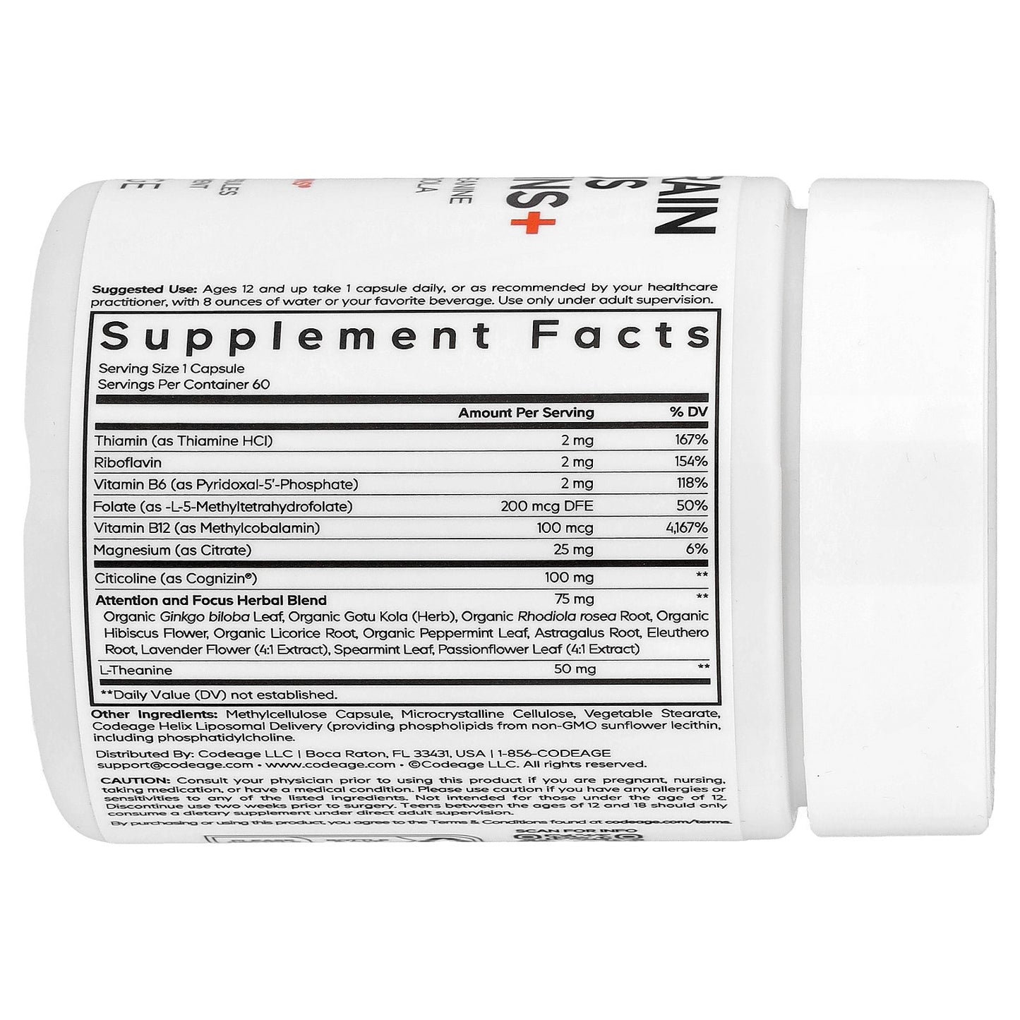 Codeage, Teen Brain Focus Vitamins+, 60 Vegetable Capsules