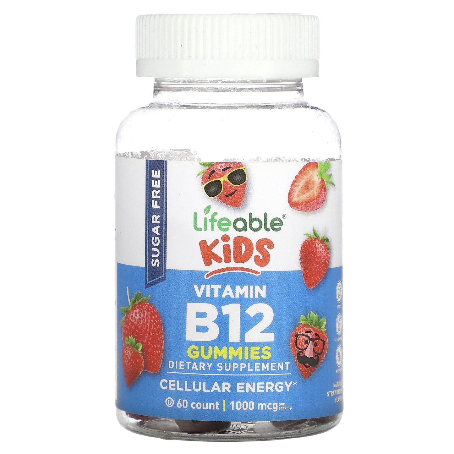 Lifeable, Kids Vitamin B12 Gummies, Sugar Free, Natural Strawberry, 60 Gummies (500 mcg per Gummy)