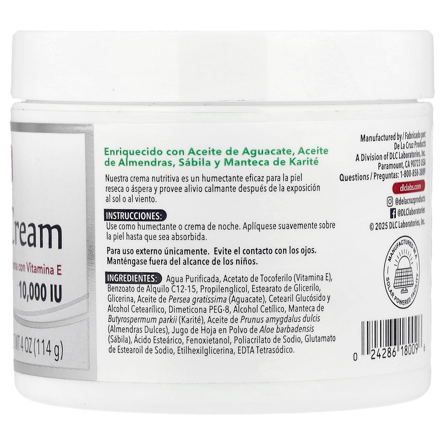 De La Cruz, Vitamin E Cream, Fragrance Free, 4 oz (114 g)