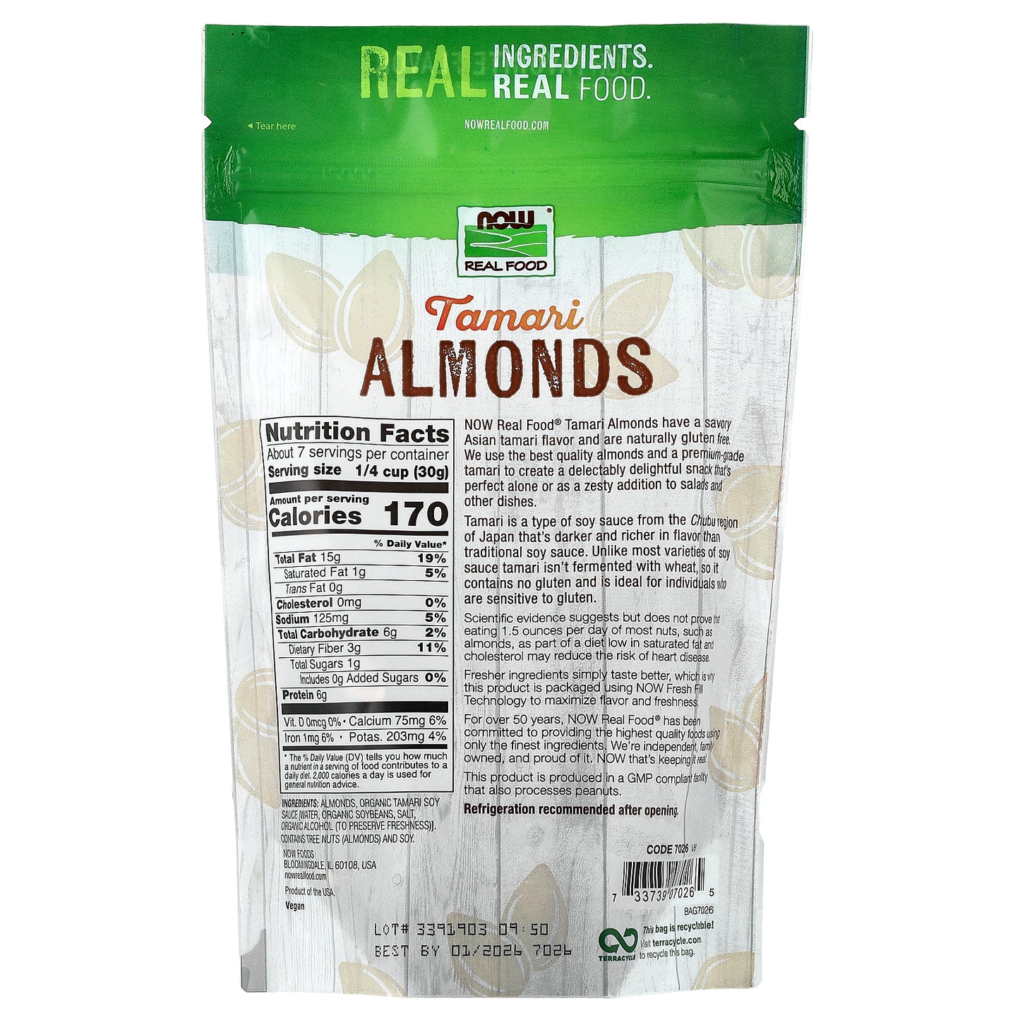 NOW Foods, Real Food, Tamari Almonds, 7 oz (198 g)
