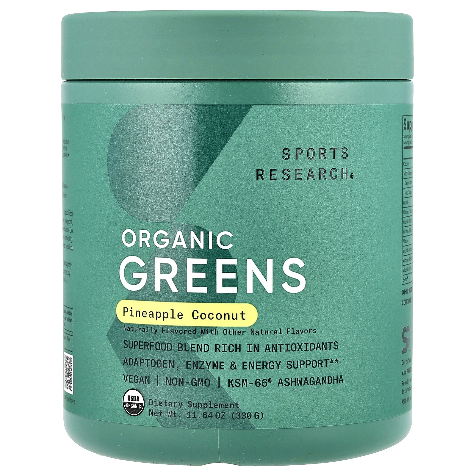 Sports Research, Organic Greens, Pineapple Coconut, 11.64 oz (330 g)