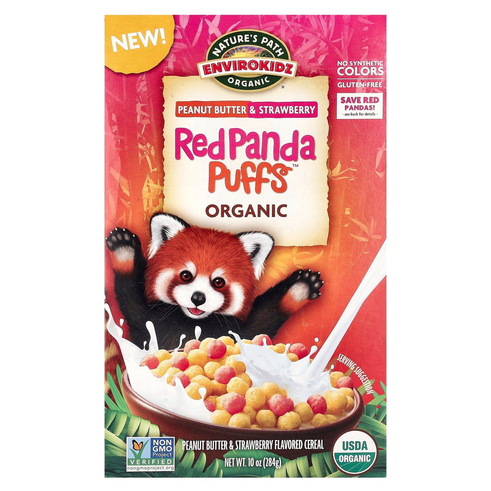 Nature's Path, Envirokidz, Organic Red Panda Puffs™ Cereal, Peanut Butter & Strawberry, 10 oz (284 g)