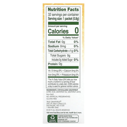 True Citrus, True Grapefruit, Crystallized Grapefruit, Unsweetened, 32 Packets .90 oz (25.6 g)