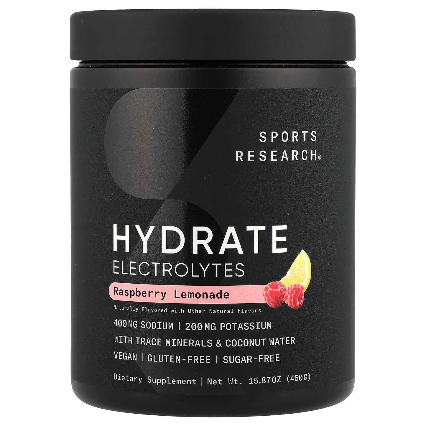 Sports Research, Hydrate Electrolytes, Raspberry Lemonade, 15.87 oz (450 g)