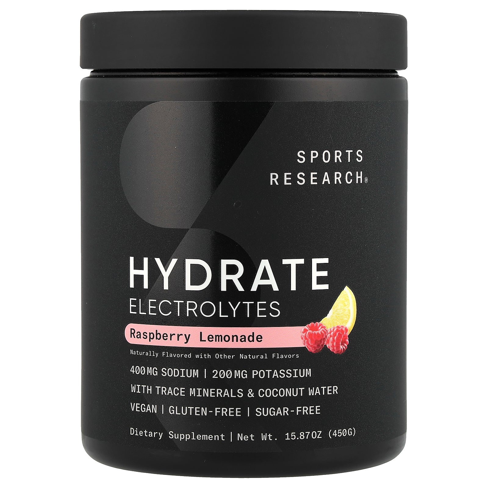 Sports Research, Hydrate Electrolytes, Raspberry Lemonade, 15.87 oz (450 g)