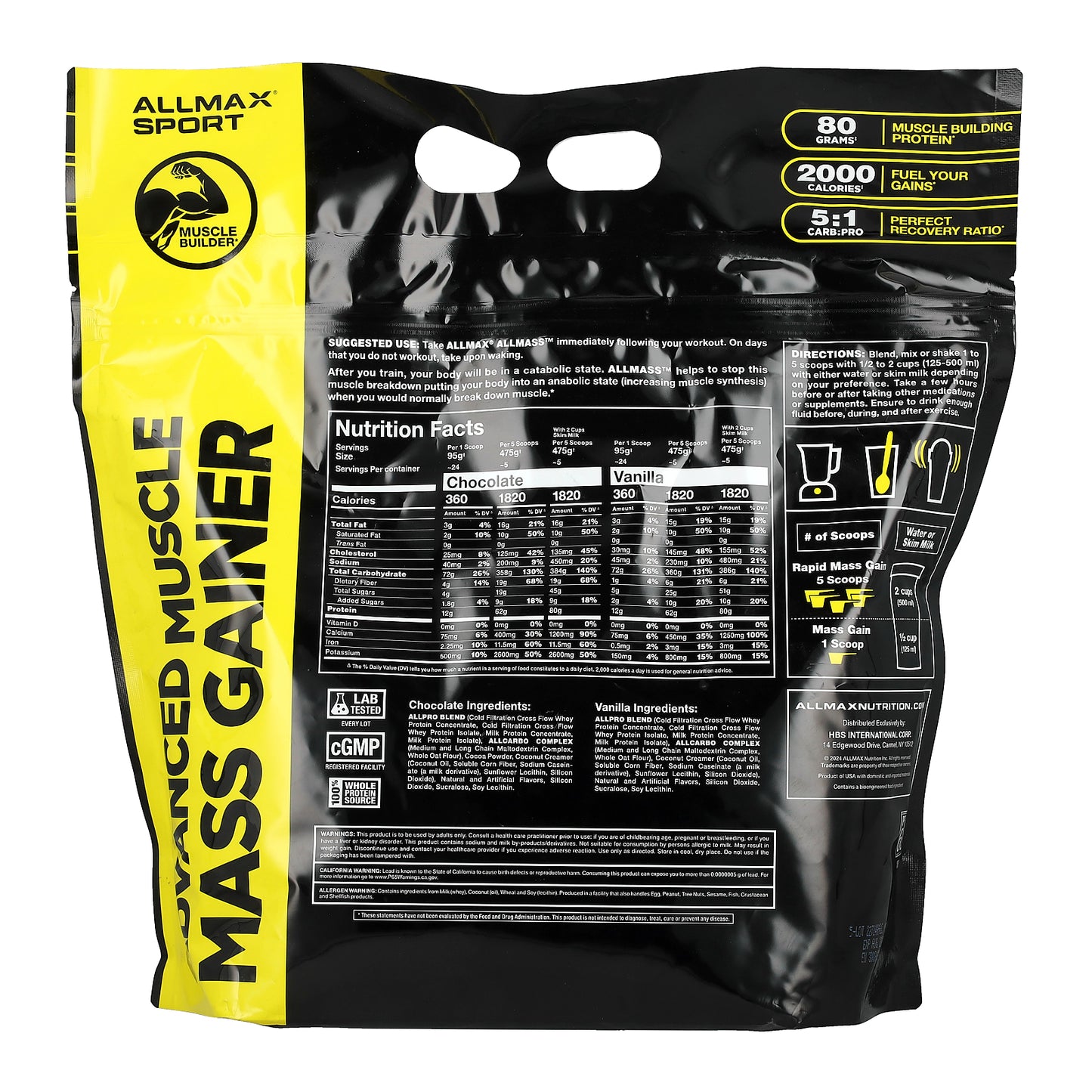 ALLMAX, Sport, ALLMASS™, Advanced Muscle Gainer, Chocolate, 5 lbs (2.27 kg)