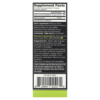 Onnit, Plant Based Vitamin D3 with Vitamin K2, Passion Fruit Guava, 25 mcg (1,000 IU), 0.8 fl oz (24 ml)