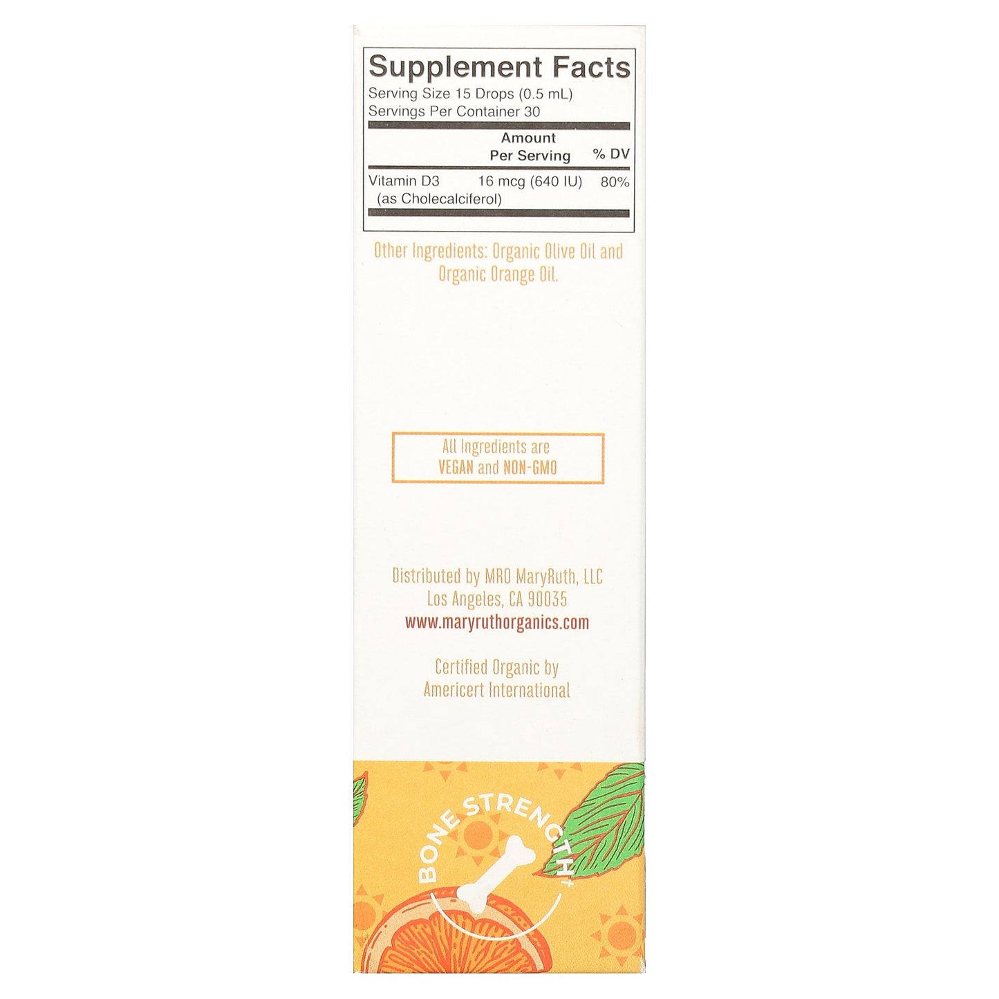 MaryRuth's, Organic Kids Vitamin D3 Liquid Drops, 4-13 Years, Orange, 640 IU, 0.5 fl oz (15 ml)