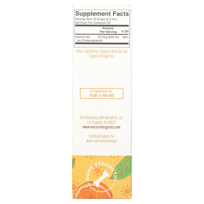 MaryRuth's, Organic Kids Vitamin D3 Liquid Drops, 4-13 Years, Orange, 640 IU, 0.5 fl oz (15 ml)