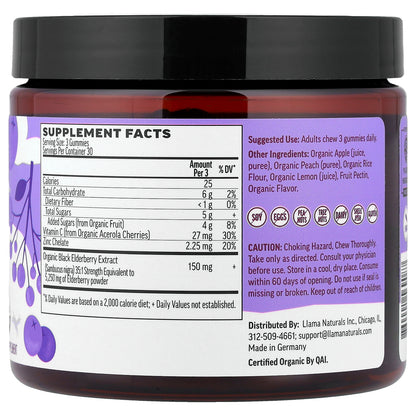 Llama Naturals, Adult Elderberry, Real Fruit Gummies, Very Berry Elderberry, 90 Gummies