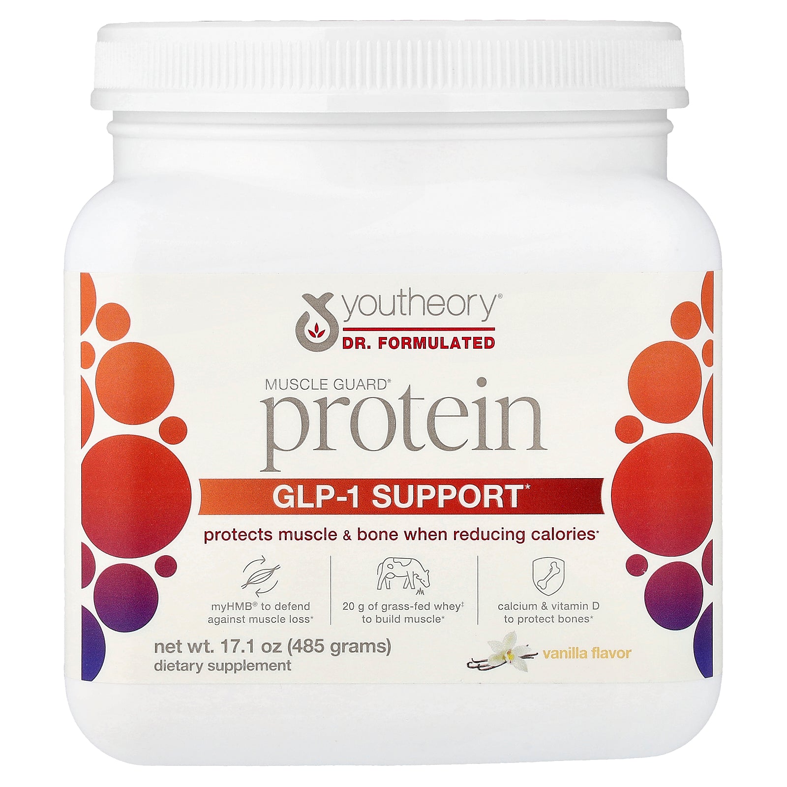Youtheory, Muscle Guard Protein, GLP-1 Support, Vanilla, 17.1 oz (485 g)