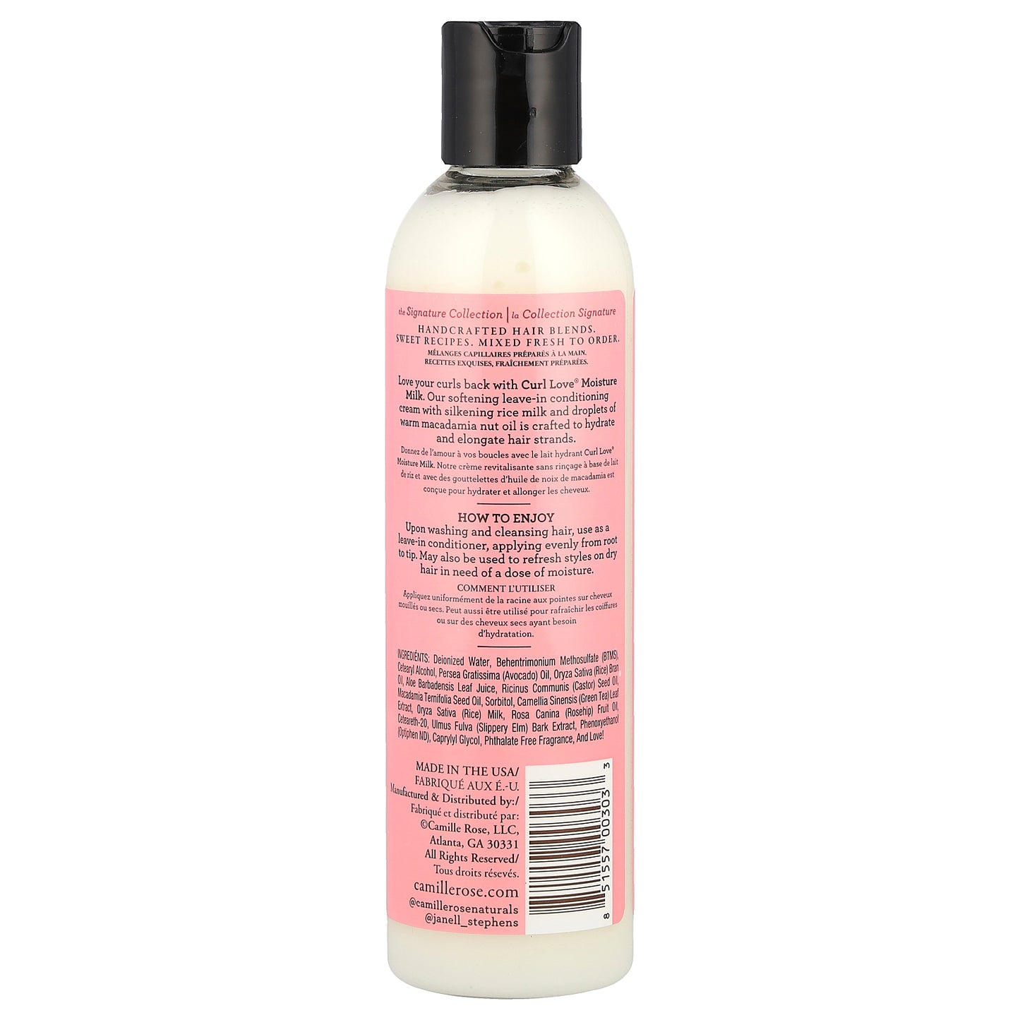 Camille Rose, Curl Love® Moisture Milk, Leave-In Conditioning Cream, Rice Milk & Macadamia Oil, 8 oz (240 ml)